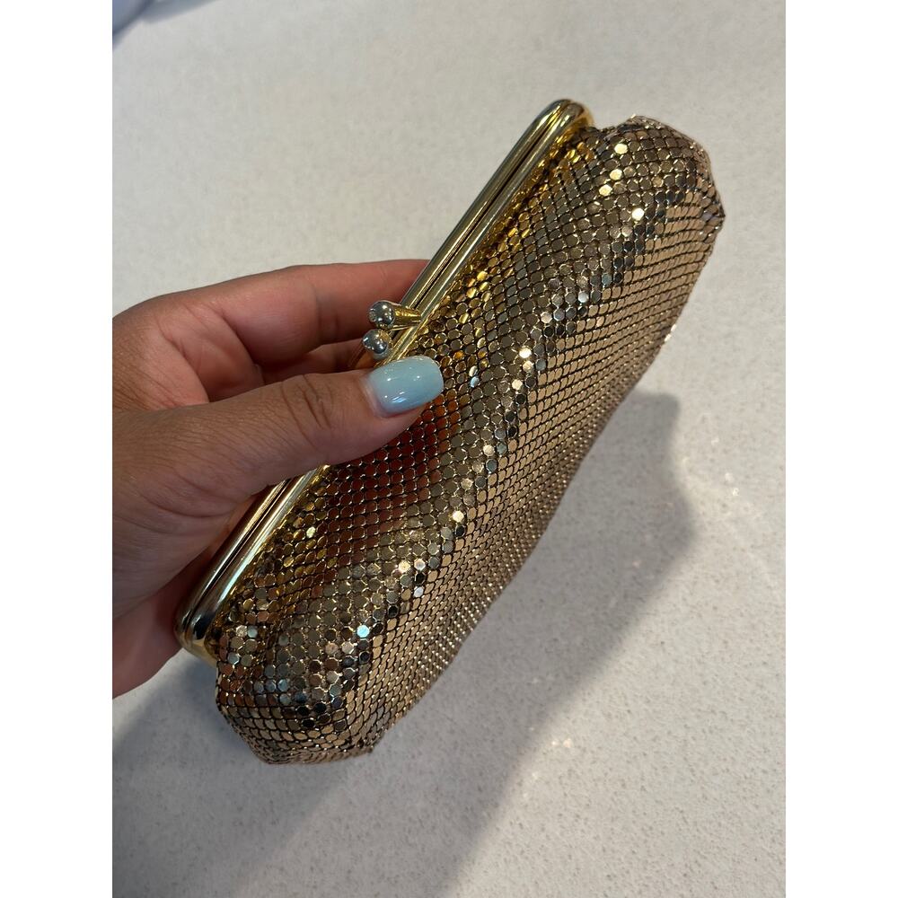 Vintage Whiting & Davis Gold Mesh Evening Clutch Purse Rhinestone Cocktail Party - Picture 6 of 11